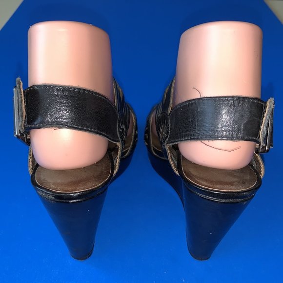 CYNTHIA VINCENT Black Braided Wedge Platform Slingback Shoes Size 6 - Picture 5 of 6